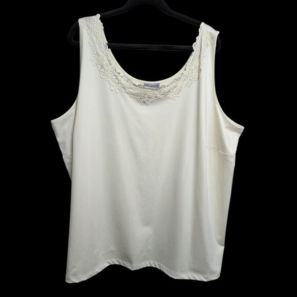 Catherines Scoop Neck Tank Top Cami Ivory Lace Trim Women Plus SZ 4X 30/32W Y2K - Picture 1 of 6
